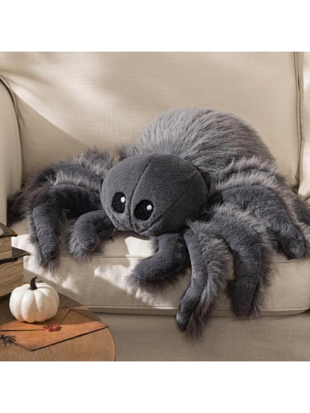 Halloween Spider Throw Pillow, Faux Fur Tarantula Cushion, Decorative Home